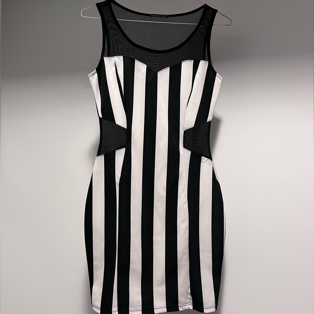 Soprano Black and White Striped Mini Dress